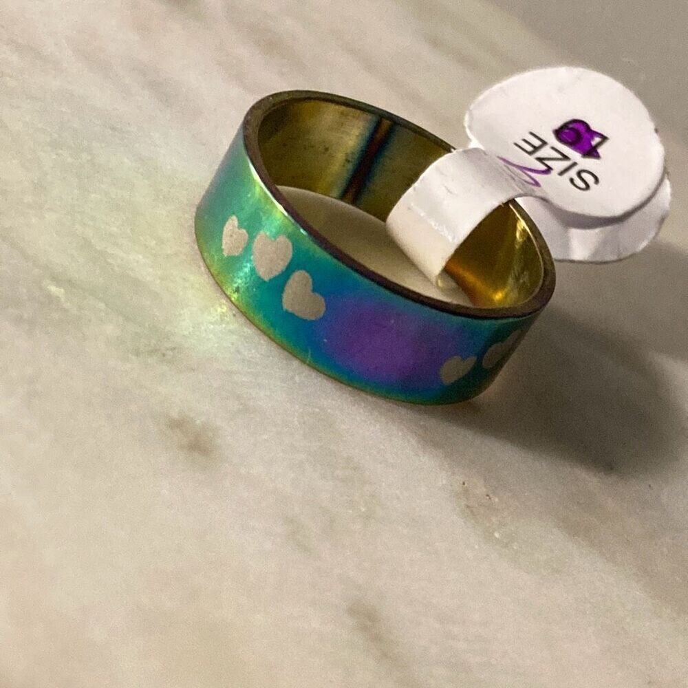 Stainless steel men’s unisex wedding band ring 9 love hearts